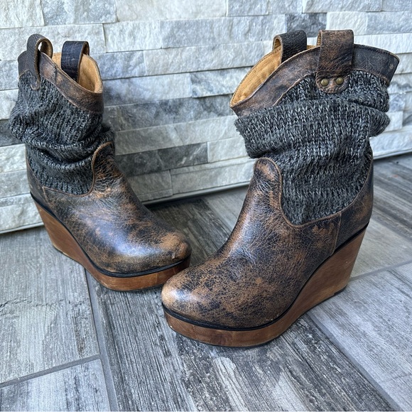 Bed Stu Bruges Leather Knit Slouchy BohoWedge Mid calf Women’s Boot Size 9.5 - Picture 5 of 17